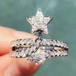 💕   Fashion Star Shaped 925 Silver Plated Wedding Ring, FB16FA1066